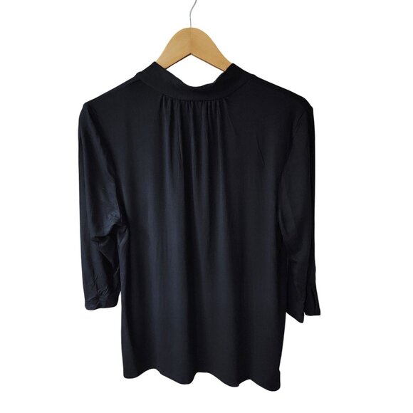Fervour XL Black 3/4 Sleeve Top With Tie Neck Detail - Picture 2 of 5